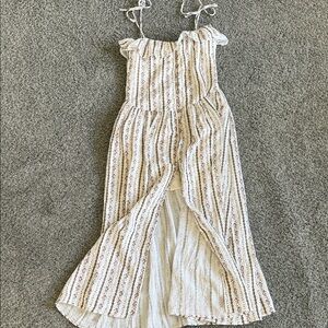 Women's Cream Floral Stripe Maxi Dress with Tie Straps
